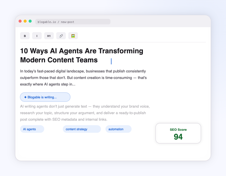 Blogable AI content editor interface